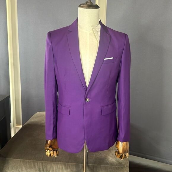 Men’s Mogu Purple Suit Jacket Blazer One Button Notched Lapel Size 36 NWT - Picture 1 of 11